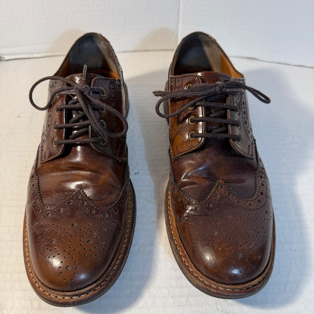 Oxford Dress Shoes Mens 10 Brown Leather Wingtip Brogue Lace Up Formal Business